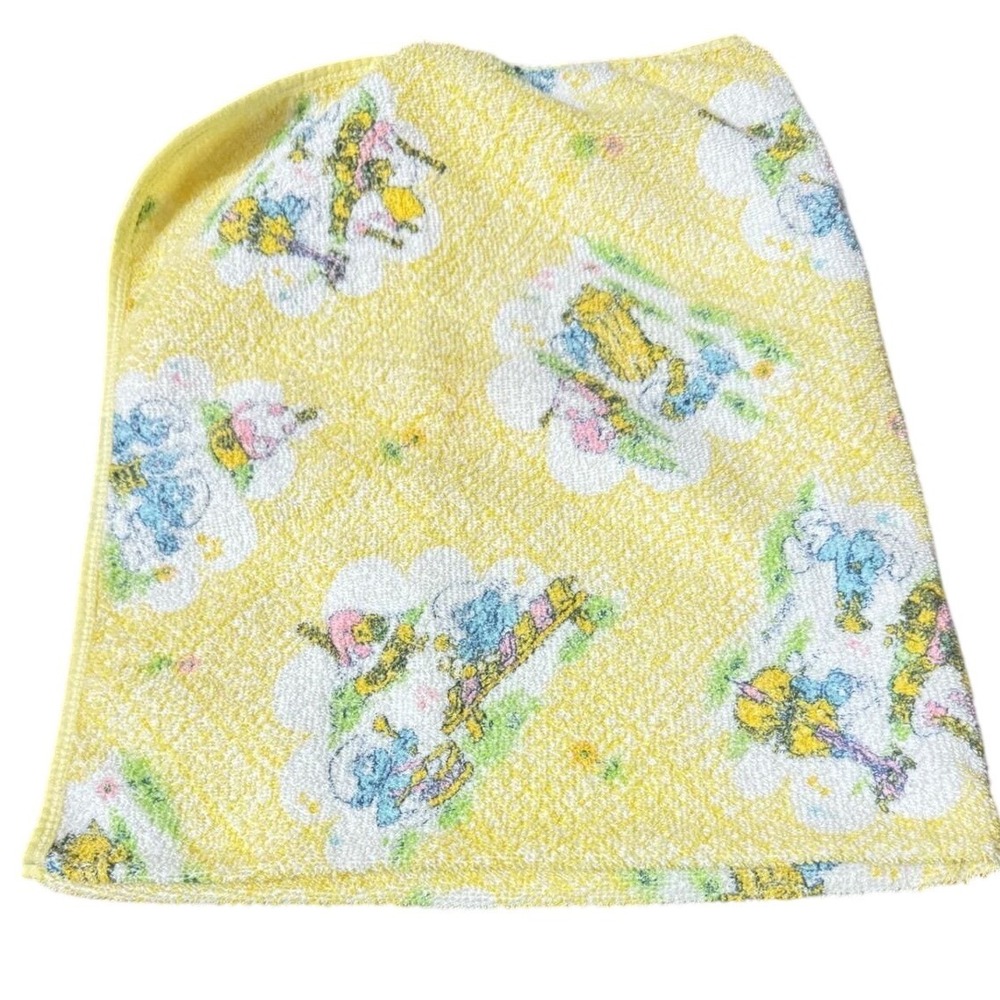 VTG 80s‎ Dundee Hooded Baby Towel Yellow Animal Cloud Print Cotton Terry Cloth